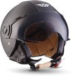 Moto H44 - Leather black - Casco Cuero Moto Demi-Jet con Visera Vespa Scooter Piloto Jet negro - M (57-58cm) Reacondicionado on Sale