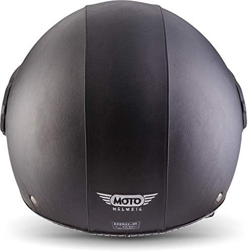 Moto H44 - Leather black - Casco Cuero Moto Demi-Jet con Visera Vespa Scooter Piloto Jet negro - M (57-58cm) Reacondicionado on Sale