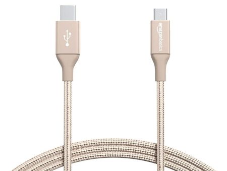 Cable Amazon Basics USB 2.0 C a micro-USB B - 1.8m de largo, trenzado doble de nailon, color dorado Reacondicionado Cheap