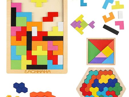 Eachhaha 3 pcs Rompecabezas de Madera, Juguetes Montessori niños 3 4 5 6 años, Rompecabezas de Tangram, Juego de Rompecabezas hexagonales, Regalo para niños y niñas Embalaje Generico on Sale