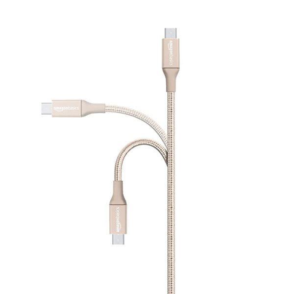 Cable Amazon Basics USB 2.0 C a micro-USB B - 1.8m de largo, trenzado doble de nailon, color dorado Reacondicionado Cheap