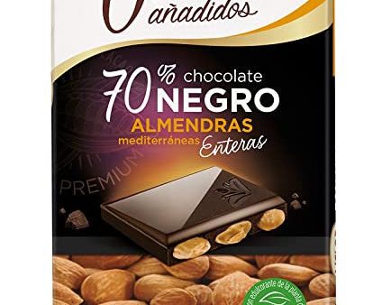 Valor - Chocolate Negro 70% con Almendras Mediterráneas Enteras. 0% Azúcares añadidos. Sin Gluten. Chocolate Negro Valor. Edulcorado con Stevia- Tableta de 150 Gramos Embalaje Deteriorado For Sale